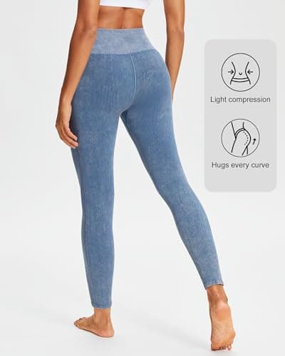 Stelle Workout Ribbed Seamless Leggings for Women High Waist Tummy Control Gym Leggings Athletic Yoga Pants(Pale Blue, L) - Thumbnail 5