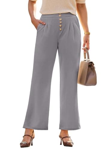 Dokotoo Pants for Women 2025 Casual Elastic High Waisted Waffle Knit Buttoned Wide Leg Sweatpants Lounge Pants with Pockets Gray Large - Image 1