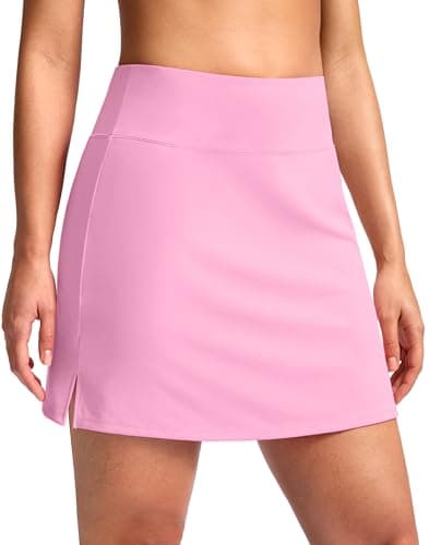 SANTINY 16" Skorts for Women with 2 Pockets High Waisted A Line Pickleball Golf Skort Casual Athletic Tennis Skirt (Pink_L) - Image 1