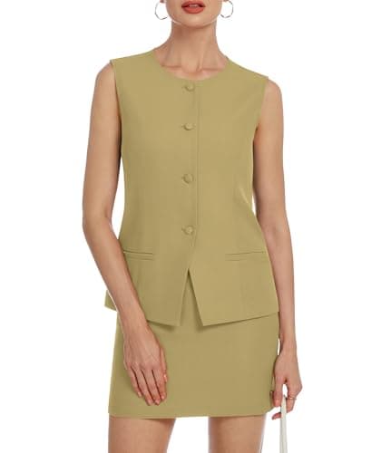 Casly Lamiit Womens 2 Piece Blazer Outfits Summer Vest Suit Short Skirt Sets Business Casual Button Down Vest Work Matching Set Mustard Yellow M - Image 1