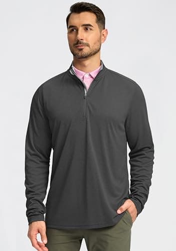 Obla Golf Quarter Zip Pullover for Men Mock Neck Sweatshirt Lightweight Sun Protection Men's Long Sleeve Golf Shirt (Charcoal Black Melange_XXXL) - Thumbnail 2