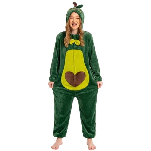 OLAOLA Adult Unisex Onesie, Flannel Avocado Pajamas, One Piece Sleepwear Cosplay Party Costume - Image 1