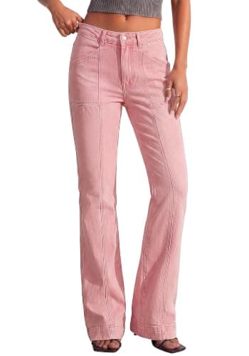 BTFBM Straight Leg Jeans for Women Stretchy Curve Appeal Pants Pink - Thumbnail 6