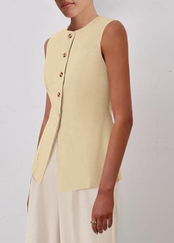 KIRUNDO Vest Tops for Women Trendy Dressy Business Casual Outfits 2026 Summer Sleeveless Fitted Blazer Work Suit Waistcoat(Beige, Medium) - Thumbnail 5