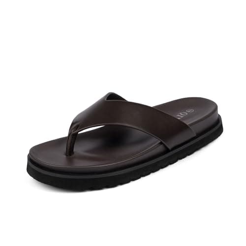 QIY Chocolate Platform Sandals for Women Flip Flops Thong Platform Sandals for Women 2026 Slide Lightweight Slip on Flats Open Round Toe Arch Support Flip Flops Size 11 - Image 1