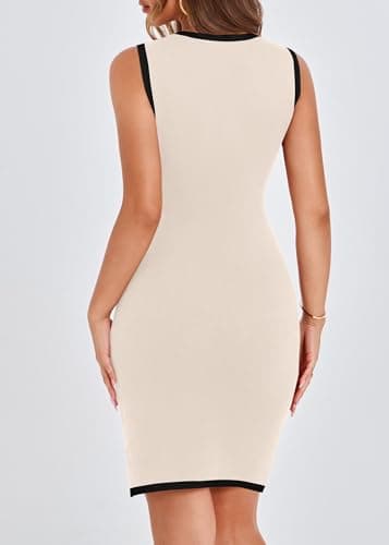 KIRUNDO Women's Work Business Casual Dress 2026 Summer Cocktail Semi Formal Office Elegant Classy Knit Color Block Dresses(Beige, X-Large) - Thumbnail 2