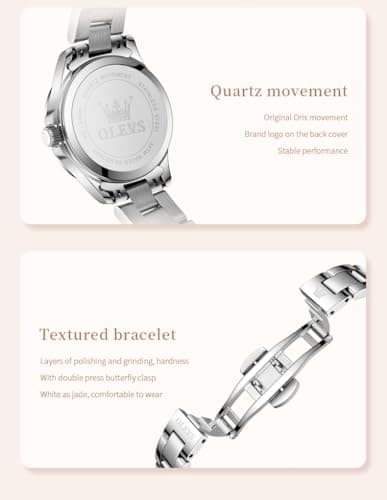 OLEVS Watches for Women, Luxury Analog Quartz Women's Watch with Pink Dial, Silver Stainless Steel Bracelet, Waterproof Ladies Wrist Watch with Date Window - Thumbnail 6