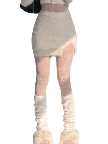 SHENHE Women's Patterned Fishnet Tights High Waist Pantyhose Floral Stockings Heart Mesh White one-size - Image 1