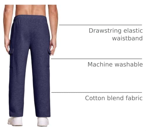 Deyeek Men's Sweatpants Open Bottom Cargo Sweatpants for Men Loose Fit Fleece Lined Sweat Pants Thick Cotton Navy Blue Sweats - Thumbnail 4