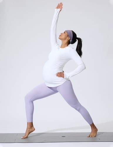Mama Land Maternity Long Sleeve T-Shirts - Workout Yoga Maternity Tops Blouse Activewear Petite Casual Fall Winter Pregnancy Clothes (Off-White S) - Thumbnail 3