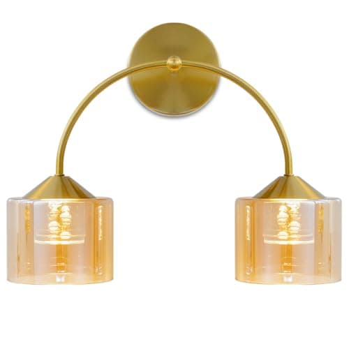 TYhogar 2-Light Bathroom Light Fixtures,15.7" Led Bathroom Vanity Light with Orange Glass,Bronze Bathroom Lighting Fixtures Over Mirror,3 Color Temperature Wall Sconce for Hallway,Bedroom - Image 1