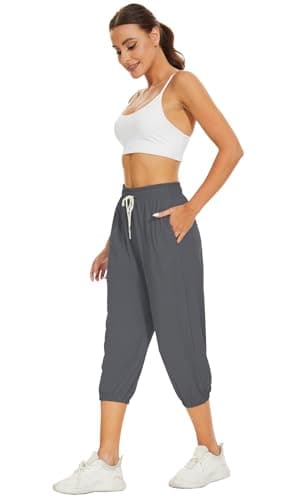 BATHRINS Women's Capri Sweatpants Summer Casual Jogger Drawstring Waist Pants with Back Pockets - Thumbnail 4