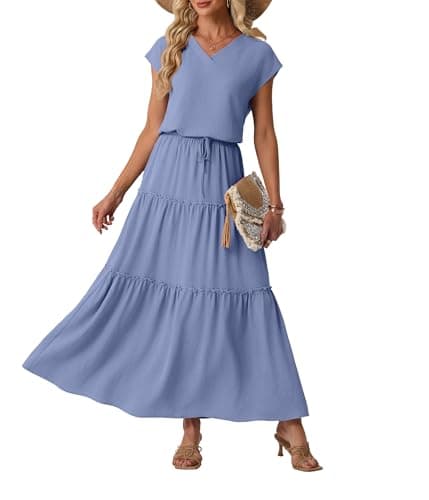 Lepunuo Two Piece Skirt Sets for Women Flowy Maxi Skirts Matching V Neck Shirts Travel Vacation Outfits - Image 1