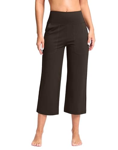 G Gradual Women's Capri Pants with Pockets High Waist Yoga Pants Wide Leg Workout Crop Summer Pants for Casual, Travel, Exercise(Fudge, Inseam 21, XXL) - Image 1