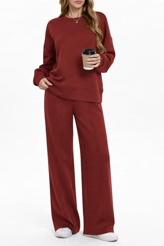 AFFOLE 2 Piece Sets for Women 2026 Lounge Sets Long Sleeve Oversized Sweatshirt Wide Leg Pants Matching Tracksuit Sets - Thumbnail 4