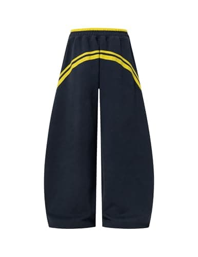 Aelfric Eden Stripes Baggy Barrel Sweatpants Elastic Double Waist Wide Leg Pants Women Men Casual Y2K Unisex Lounge Trouser Dark Blue L - Thumbnail 2
