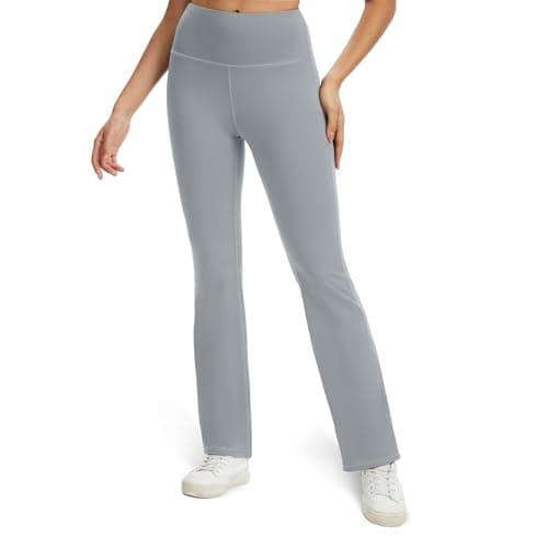 AMLEER Women's Buttery Soft High Waisted Yoga Leggings - Flare Bootcut Tummy Control Pants, Workout Leggings for Yoga Gym Silver - Thumbnail 2