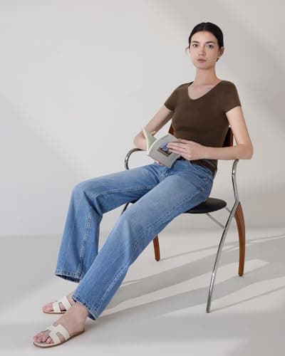 SUUKSESS Women Silk Cashmere Blend Short Sleeve Pullover Sweater Wide V Neck Tops Business Casual (Dark Brown, XL) - Thumbnail 6
