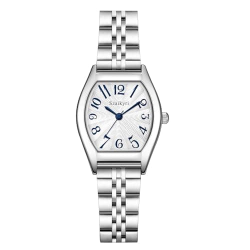 Szaikyri Barrel-Shaped Watch for Women with Easy Read Arabic Numerals Ladies Dress Watch (Silver-Blue) - Image 1
