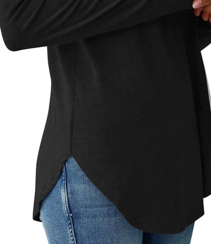 NORACORA Womens Long Sleeve Round Neck Shirts Side Split Basic Loose Tunic Tops Casual 2025 Trendy T Shirts Blouse Black S - Thumbnail 6