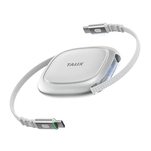 TALIX 240W Retractable USB C Cable, PD 3.2 Fast Charging USB C to USB C Cable, E-Marker Chip, 480Mbps Data Transfer, Anti-Tangle Retractable Cord for Travel, iPhone 17, MacBook, Samsung S25, 3.94FT - Image 1