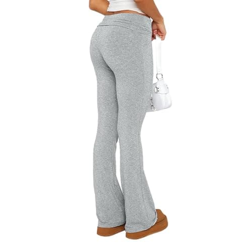 Fawjsais Flare Leggings for Women Skinny Fold Over Leggings Bootcut Yoga Pants Low Rise Sweatpants Light Gray XS - Thumbnail 3