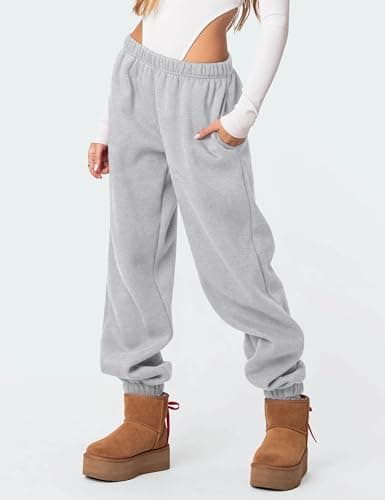FACDIBY Women's Fleece Lined Sweatpants High Waist Drawstring Sweat Pants Baggy Athletic Pants with Pockets,Grey S - Thumbnail 5