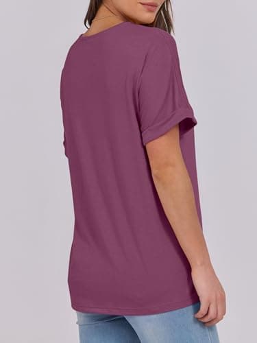 ANRABESS Womens T Shirts Short Sleeve V Neck Shirts Summer Loose Fit Dressy Tops Business Casual Blouses 2026 Basic Tees Wine Red X-Large - Thumbnail 5