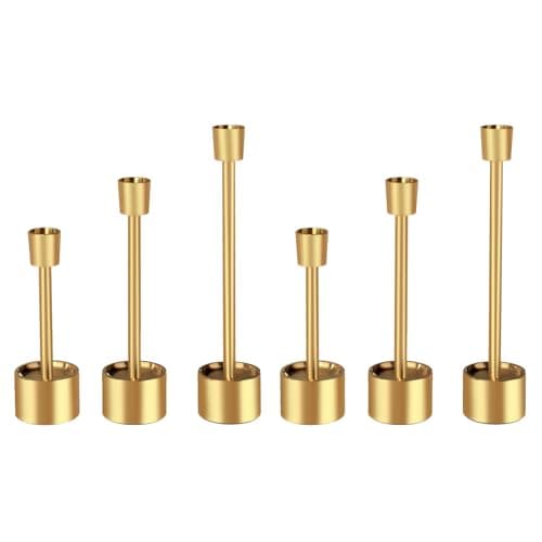 YUMORE 6 Packs Small Taper Candle Holders Candlestick Holder Stable Base Stand Holders for Dining Table Wedding Centerpiece (Gold) - Thumbnail 3
