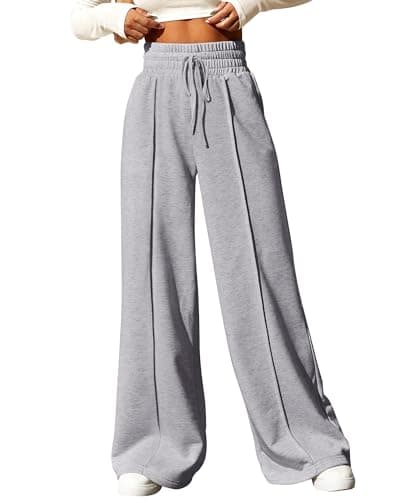 BTFBM Women's Causal Drawstring High Waist Baggy Straight Wide Leg Sweatpants with Pockets(Solid Light Grey,XX-Large) - Image 1