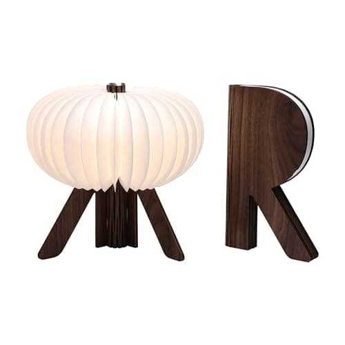 Ba suns R-Shape Pumpkin Table Lamp with Touch & Remote Control | 3-Color Dimmable | Rechargeable 1200mAh Portable Night Light | Ideal Gift for Home & Outdoor Decor (Walnut)