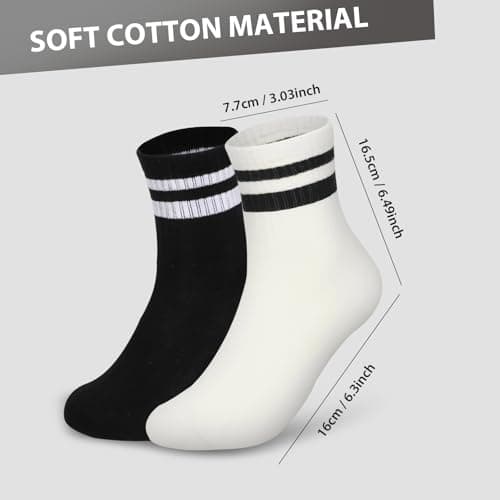 Kagcre Cotton Cushioned Crew Socks 5 Pairs, Women Men Athletic Casual Socks, Striped Retro Socks, Cozy Soft Moisture-Wicking Socks for Gym, Work, Everyday (Black+White) - Thumbnail 4