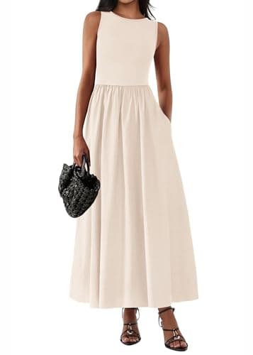 KIRUNDO Summe Sleeveless Maxi Dresses for Women 2026 Spring Wedding Guest A Line Tank Elegant Flowy Beach Long Sundress(Apricot, Small) - Image 1