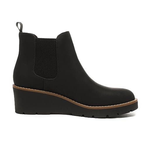 Athlefit Women's Chelsea Wedge Boots Elastic Platform Lug Sole Slip on Wedge Ankle Black Booties Size 8 - Thumbnail 3