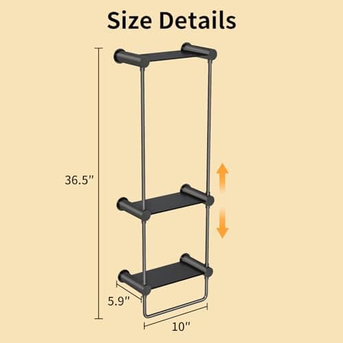 YUMORE Matte Black Towel Storage for Bathroom, 3 Tier Towel Rack with Shelf and Towel Bar, Wall Mounted Towel Racks for Bathroom Towel Storage and Organizer - Thumbnail 5