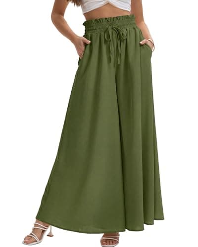 HONGTEYA Women's Summer Wide Leg Palazzo Pants (US, Alpha, XX-Large, Regular, Regular, Army Green) - Image 1