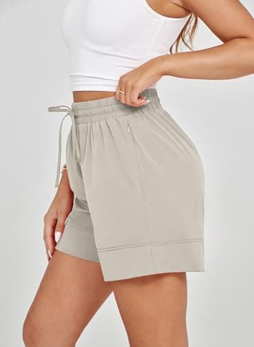 Dokotoo Athletic Shorts for Women White Running Workout Gym Womens Shorts High Waisted Causal Summer 2026 Beach Vacation Clothes Pockets Spring Elastic Quick Dry Size Medium Pants Hiking - Thumbnail 4