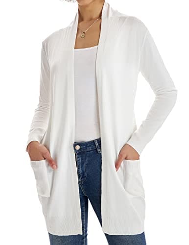 GRACE KARIN Long Cardigan Sweaters for Women,2026 Trendy Business Casual Outfits,Soft Knit Open Front Winter Clothes Ivory M