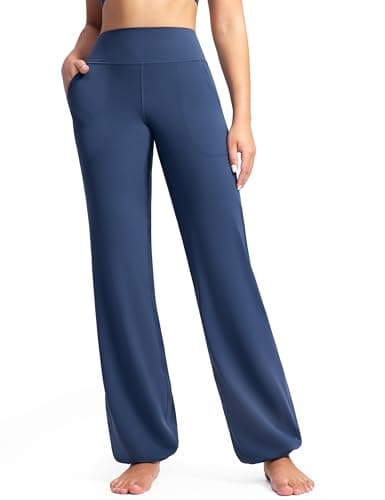 POSHDIVAH Women's Creamluxe Elastic Bottoms Straight Leg Sweatpants High Waisted Casual Pants Yoga Athletic Joggers with Pockets 29" Navy Blue X-Small - Image 1