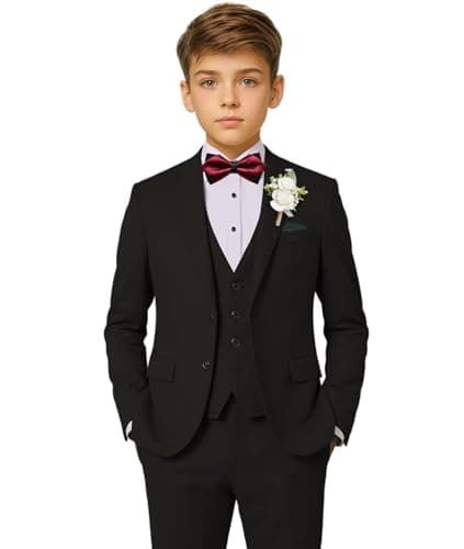 Boys Suit 5 Piece Kids Formal Tuxedo Balck Blazer Vest and Pants Set with Shirt Bowtie for Boy Size 12 - Image 1
