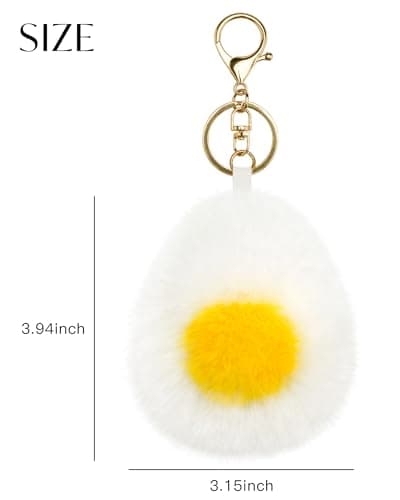 Stelle Egg Keychain Food Pom Pom Bag Charms Fluffy Cute Keychains Purse Backpack Accessories Gifts for Girls/Women(Hard Boil) - Thumbnail 5