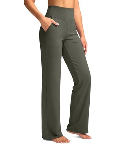 G Gradual Women's Yoga Pants Wide Leg with Pockets High Waist Stretch Loose Casual Lounge Sweatpants Petite/Regular/Tall (Sage Green, Inseam 28, XL) - Image 1
