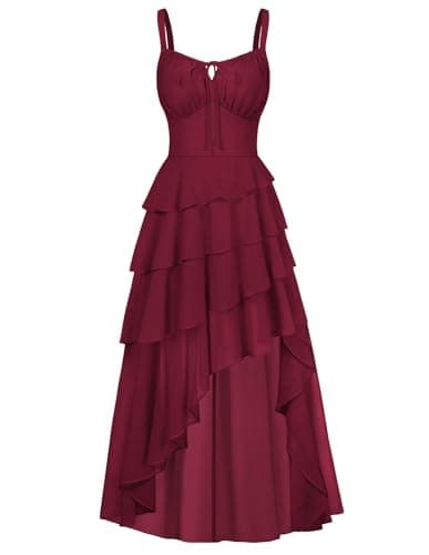 Scarlet Darkness Women's Ruffled Renaissance Corset Dress Pirate Gothic Dresses Summer Boho Fairycore Sundress Wine L - Image 1