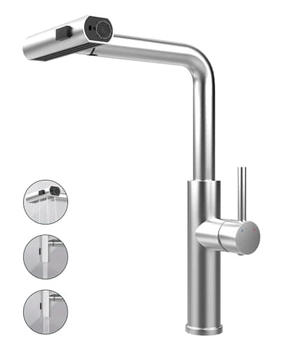 Brushed Stainless Steel Kitchen Faucets with Pull Down Sprayer,360 Degree Swievl Kitchen Sink Faucet, Bar Faucet with Three Spray Modes—Sweep, Stream, and Waterfall (Standard, Brushed Nickel) - Image 1