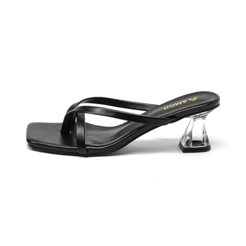 Amoji Women Flip Flop Kitten Heel Open Toe Thong Heeled Summer Sandals 339 Black 11 Women - Thumbnail 4