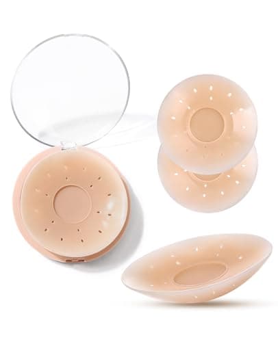 Upushall Nipple Covers for Women Reusable Breatheable Pasties, Adhesive Silicone Waterpoof Non Adhesive Center Sticky Invisble Bra Caramel S - Image 1