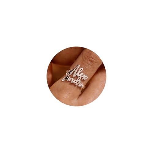 coobopet Custom Name Rings for Women Personalized 14K Gold Plated/Sterling Silver/Rose Gold Engraved Name Ring Customized Jewelry Gift Wedding Engagement Rings for Women Men Couples