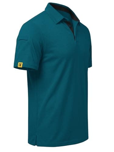 REXUHOWU Men's Polo Shirt Short Sleeve Moisture Wicking Sports Casual T-Shirt Golf Polo Shirt Business Collar Shirt for Men Darktealblue XXL - Thumbnail 3
