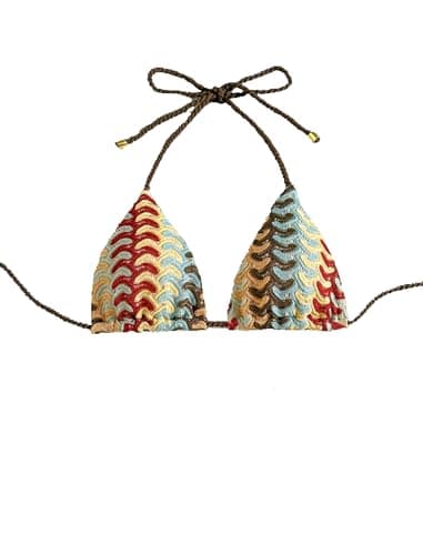 ZAFUL Women's Triangle Bikini Top Sexy Crochet Halter Bikini Tops Knitted Rope Swimsuit Tops Bronze M - Image 1