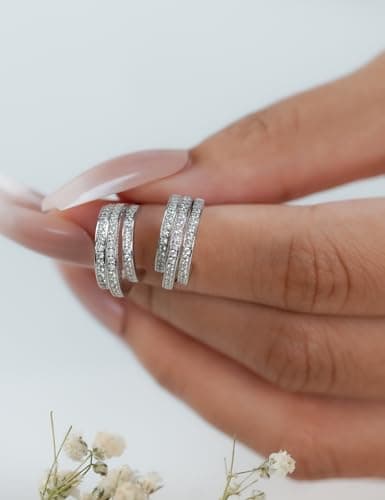 IMOLOVE Moissanite Hoop Earrings for Women, 0.7 Carat Trendy Triple Hoop Huggies Sterling Silver Fashion Hypoallergenic Hoop Earrings with 18K White Gold Plated - Thumbnail 3